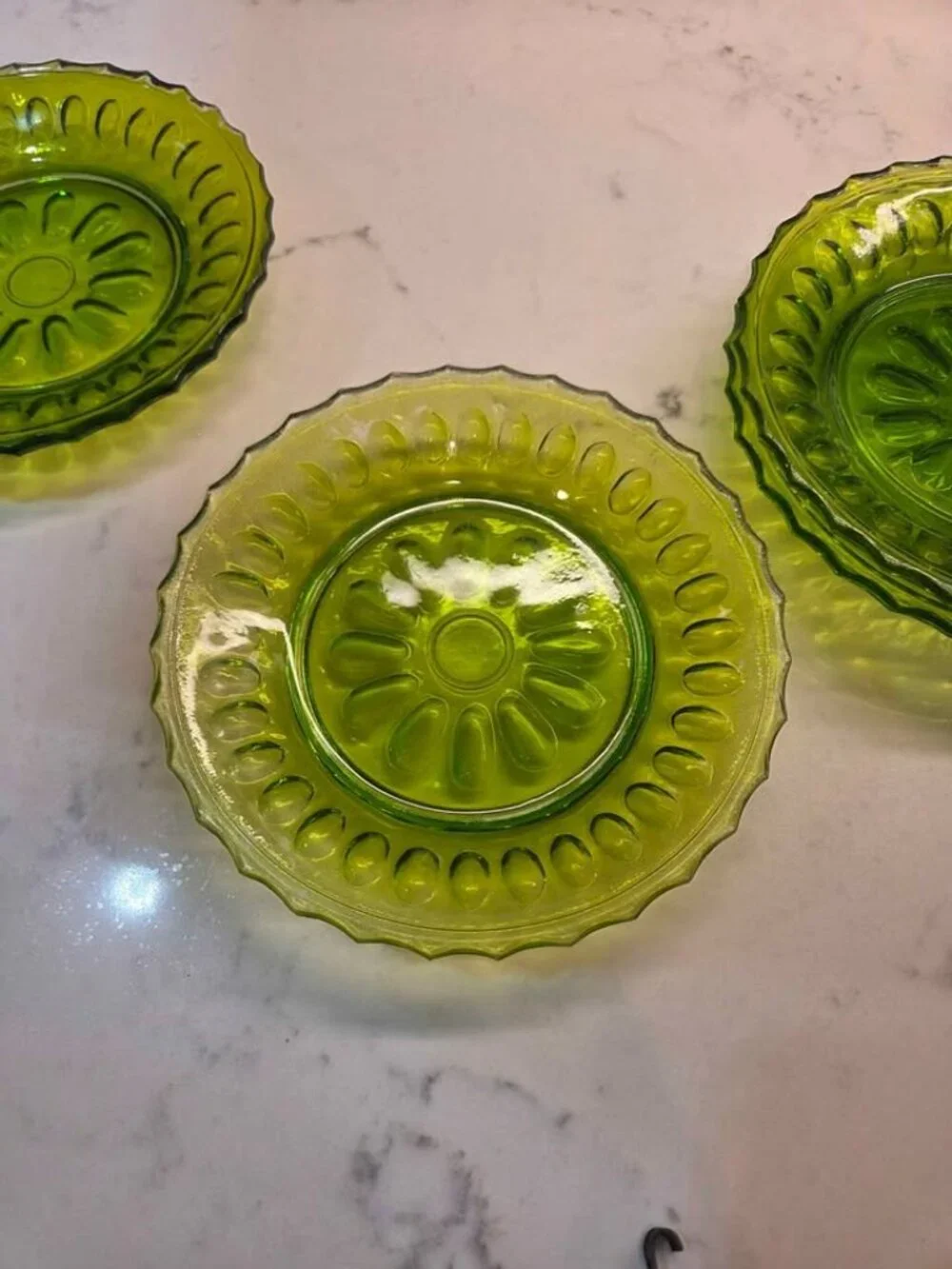 Vintage green glass plates set of 4